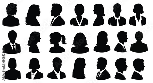 Collection of Diverse Business People Silhouettes Facing Different Directions.