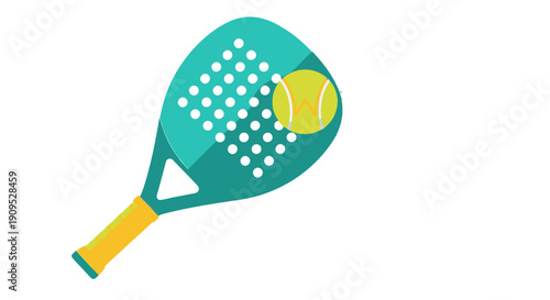 Padel racket and ball in mid-air, a dynamic sports scene from a close-up viewpoint