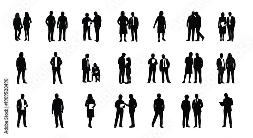 Collection of Diverse Business People Silhouettes in Various Poses.