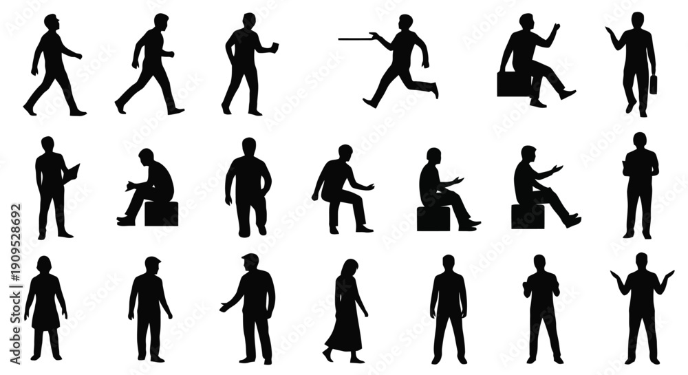 Fototapeta premium Collection of Diverse Human Silhouettes in Various Poses.