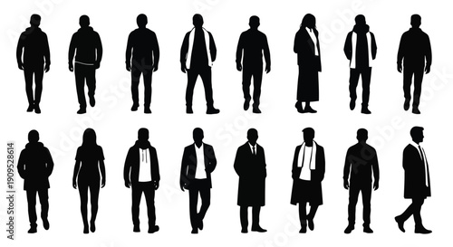 Collection of Silhouetted Figures in Casual and Formal Attire.