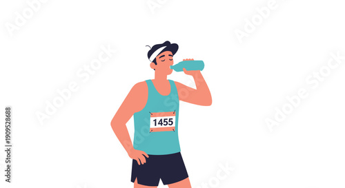 A young athlete drinking water during a marathon running event on a sunny day