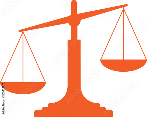 Orange silhouette of a classic balance scale, symbolizing justice, law, and equilibrium, a
