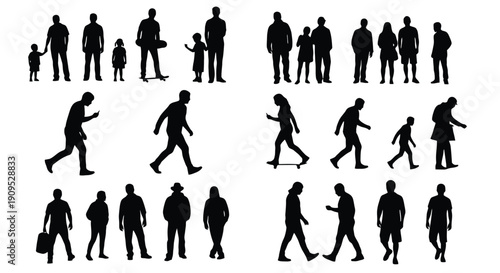 Collection of diverse human silhouettes in various poses and activities.