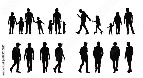 Silhouettes of People in Various Poses and Activities.
