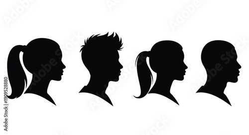 Diverse Human Silhouettes Representing Different Genders and Hairstyles.