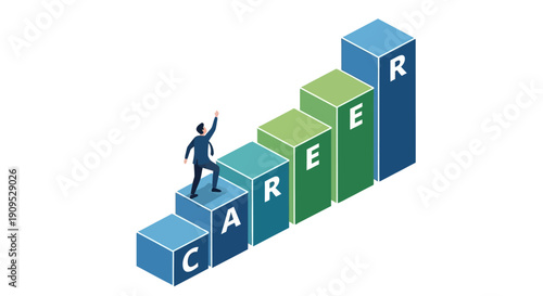 A person standing on blocks with the word CAREER spelled out in 3D