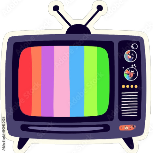 Old TV Displaying Pixel Rainbow Static Sticker | Cute Retro Television Illustration | Nostalgic Pixel Rainbow TV Kawaii Sticker Art | Vintage CRT TV with Colorful Static Sticker Design | Playful Retro
