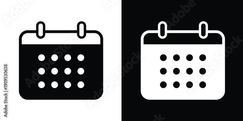 Universal calendar grid icon representing time management, scheduling, and monthly planning. Professional black and white minimalist design suitable for business and apps.
