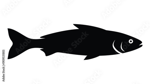 A sleek black fish swimming gracefully in a clear water environment isolated on white background, Vector