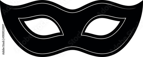 Black masquerade mask silhouette, mystery carnival costume symbol illustration isolated on white background flavector design