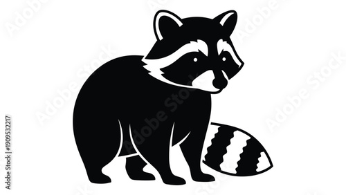 A black and white illustration of a raccoon sitting next to a rolled-up newspaper. isolated on white background, Vector