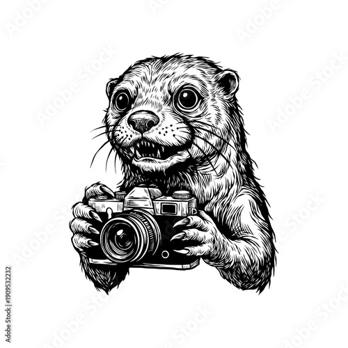 abstract illustration of a beaver hand holding a camera vector
