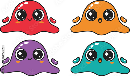 Colorful cartoon blob characters with big eyes