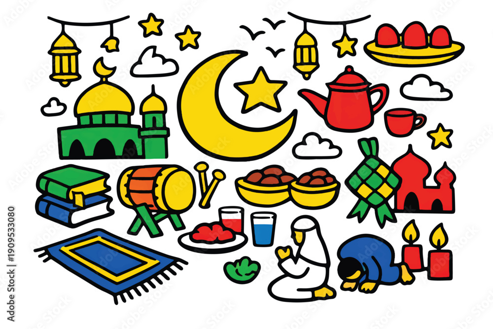 Naklejka premium colorful ramadan ornaments vector set