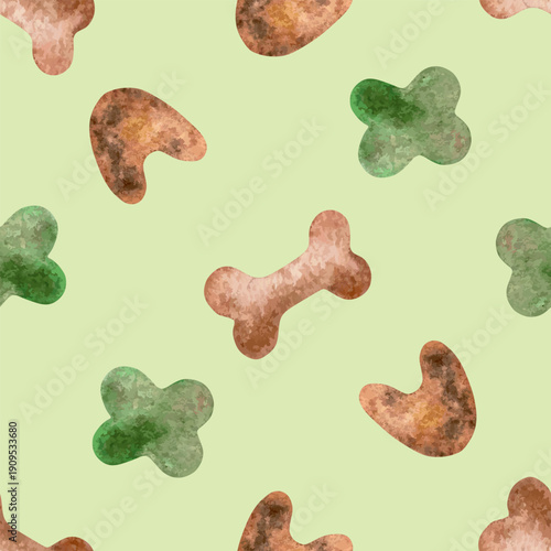 Dog food of various types seamless pattern. Hand drawn watercolor illustration. Vector clip art for labels, wrapping paper, wallpaper and fabric.