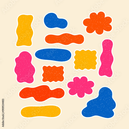 Funky Retro Groovy Abstract Sticker Shapes With Organic Wavy Vector Poster Artwork Style Design