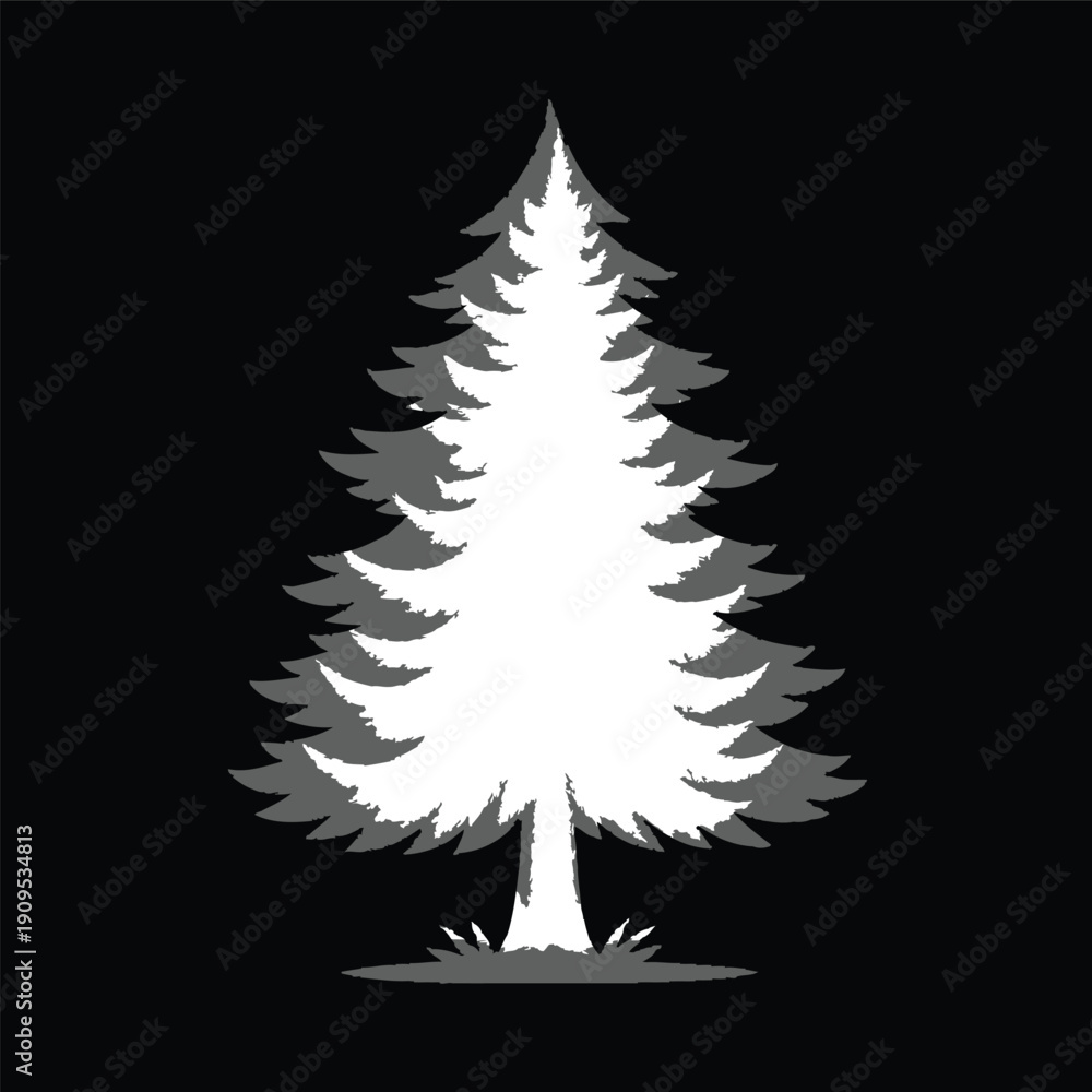 Obraz premium A festive Christmas tree vector illustration featuring a green evergreen fir conifer decorated for the winter holiday season with snow and 3D design elements for a New Year celebration