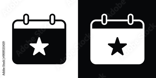 Minimalist calendar icon featuring a star symbol. Ideal for marking special events, holidays, favorited dates, anniversaries, or important milestones in a clean vector format.