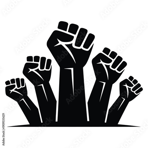 Bold united fists - minimalist black and white vector illustration