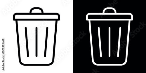 Trash Bin icon flat black and white background vector illustration design