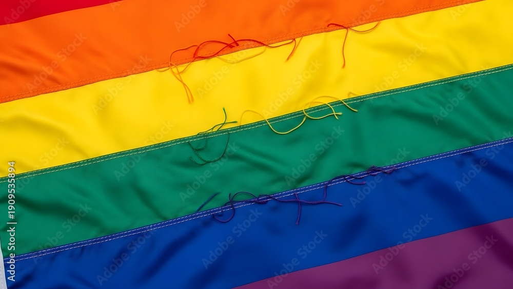 Obraz premium Vibrant and meaningful rainbow flag close-up, symbolizing diversity, equality, and pride, with its colors representing the inclusive spirit of a resilient community, showing some textured fabric