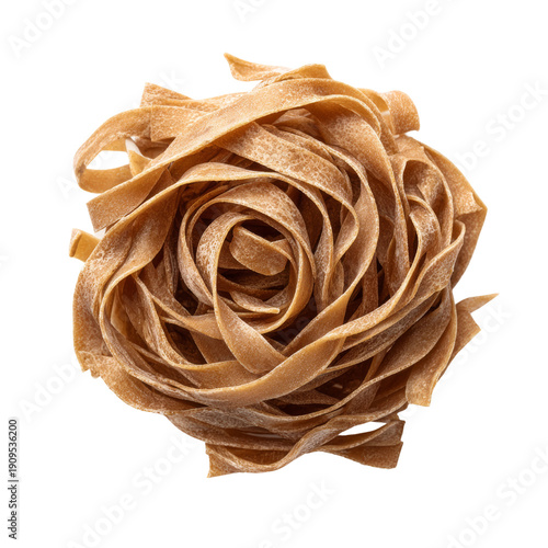 A close-up shot of a single serving of uncooked whole-wheat pasta, presenting a visual feast of texture and form. Isolated Transparent Background, PNG