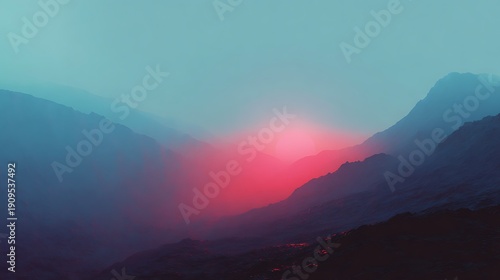 Vibrant Sunset Over Misty Mountain Valleys