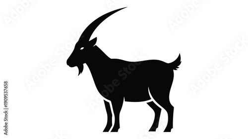 A majestic goat with long, curved horns standing on a plain background. isolated on white background, Vector