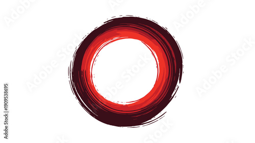 Red circular brush stroke in an enso style representing zen meditation and artistic creativity on a white background.