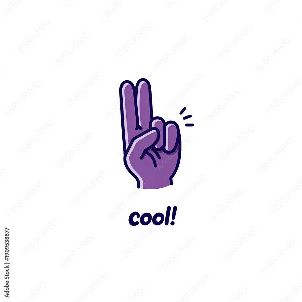 Obraz premium Cartoon illustration featuring a purple hand displaying a gesture with the word 