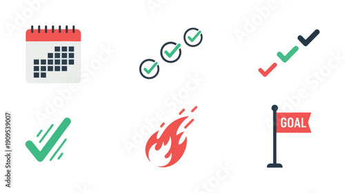 Set of flat icons for business planning and project management including calendar tasks checklist success and goal flag ideal for digital presentations web applications and educational