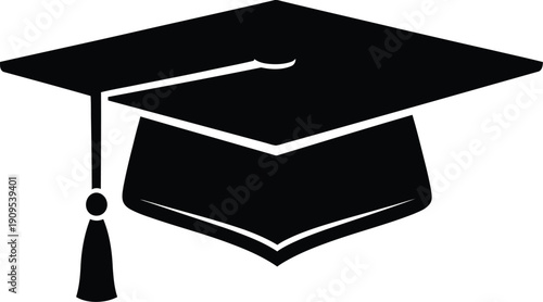 Graduation Mortarboard Silhouette Vector Isolated on White Background