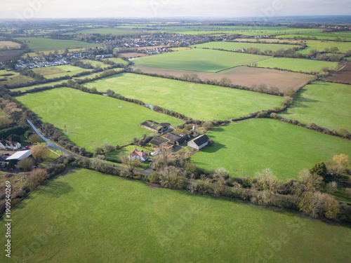 Εκτύπωση καμβά Interesting UAV drone view of grassing pasture seen on a rural dairy farm in the village of Blackmore, Essex, UK