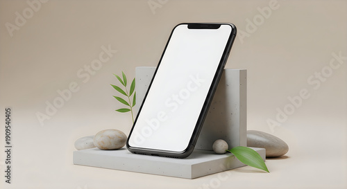 Wallpaper Mural A smartphone on a stand with rocks and leaves Torontodigital.ca