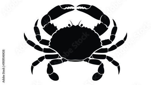 A detailed black and white illustration of a crab with prominent claws and legs. isolated on white background, Vector