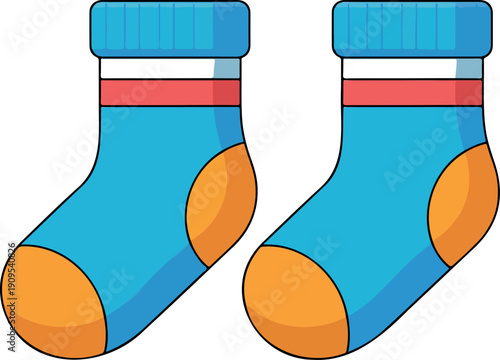 Cute Kids Striped Socks Illustration Colorful Flat Vector