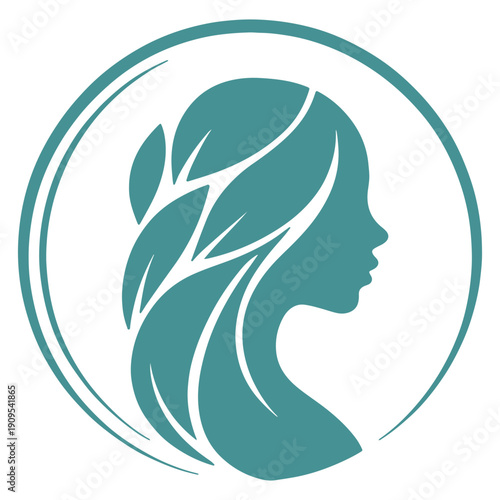 Elegant minimalist female profile silhouette with floral hair ornament