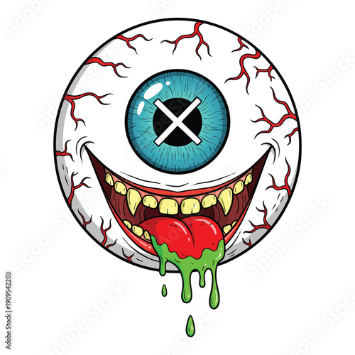 Scary monster eyeball with mouth and green slime
