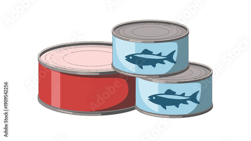 A 3D rendered illustration of three stacked canned food containers against a white background (1)_traced