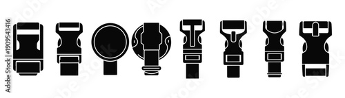 Safety buckle and plastic clip set vector hardware for luggage straps and belts