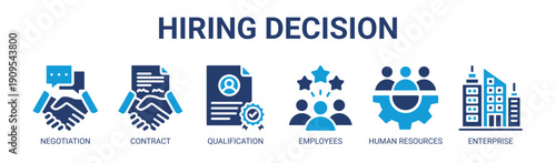 Hiring Decision web banner icon vector illustration concept with icon of negotiation, contract, qualification, employees, human resources, and enterprise.