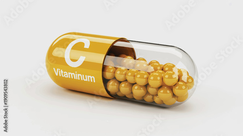 A 3D rendered medical capsule pill with a yellow exterior and clear middle section (3)_traced