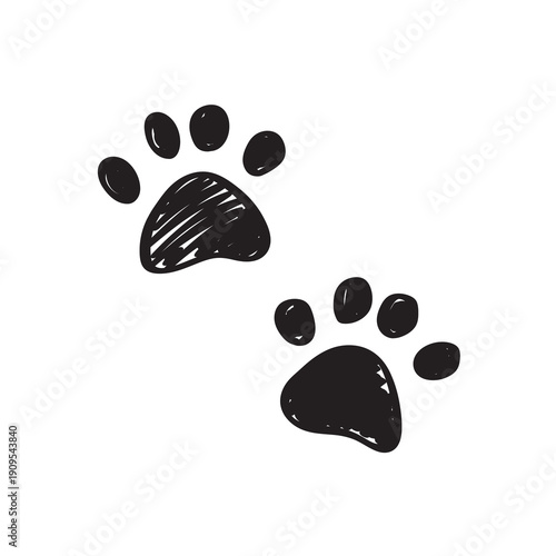 かわいい手書きの肉球のイラストセット　黒い犬・猫の足跡　