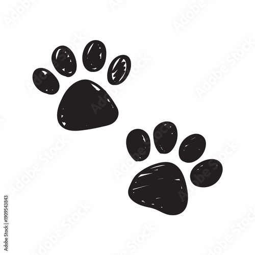 かわいい手書きの肉球のイラストセット　黒い犬・猫の足跡　