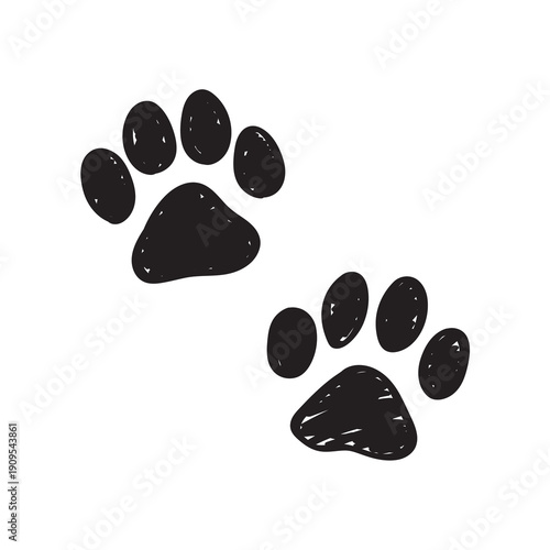 かわいい手書きの肉球のイラストセット　黒い犬・猫の足跡　