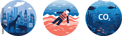 Climate,change,environment,illustration,global,warming,pollution,carbon,emissions,co2,ocean,ecosystem,wildlife,city,nature,impact,ecology,vector,design,concept