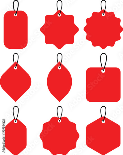 Set of red ribbon isolated on Transparent Background. Discount labels, price tag abs sale labels.