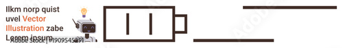 Innovation, energy management, technology, robotics, creativity, efficiency. A robot with a light bulb idea and a low battery symbol. Innovation and energy management concepts visually displayed
