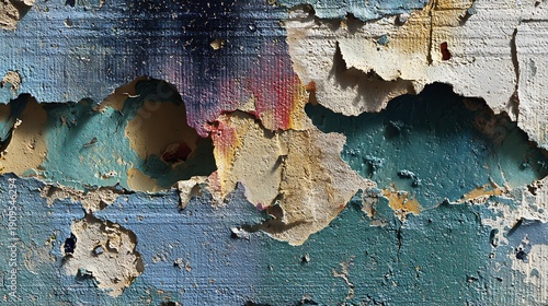 Weathered Colorful Paint Peeling Off Brick Wall